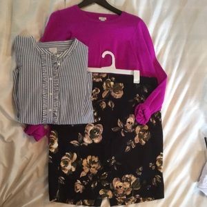 JCREW floral Pencil skirt 14 Cashmere sweater XL